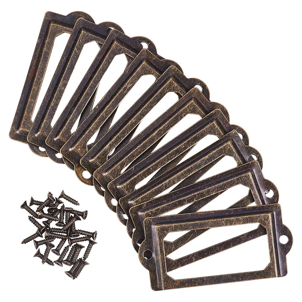 INCREWAY 35 Pieces Card Holder Drawer Pull/Label Frames Card/Label Holder/Tag Pull/Cabinet Frame Handle/File Name Card Holder - Metal Art Bronze Tone with Screws