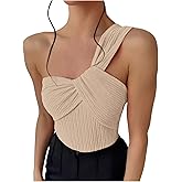 GORGLITTER Women's Twist Front One Shoulder Bodysuit Sleeveless Backless Asymmetrical Neck Tank Top Jumpsuits