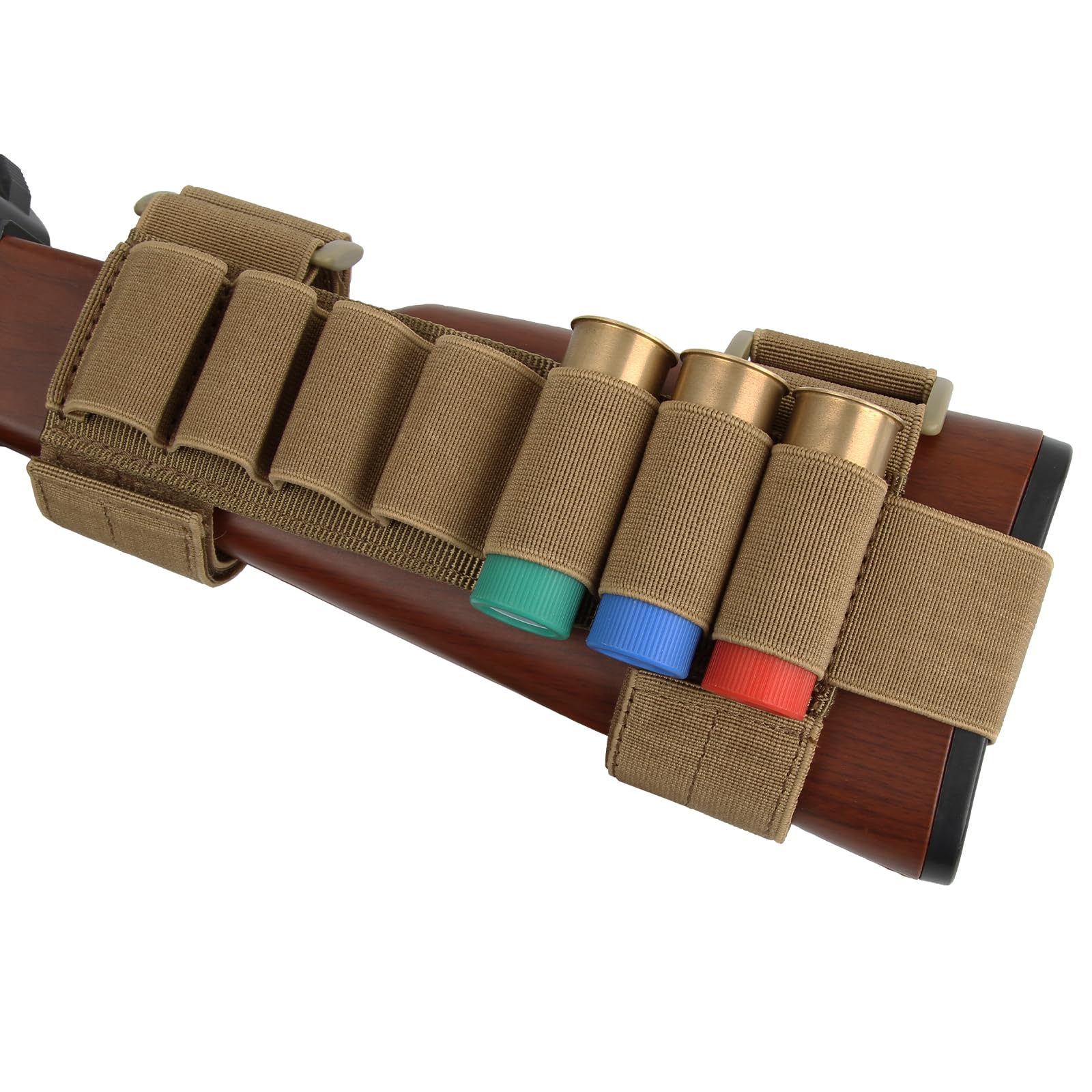 EXCELLENT ELITE SPANKER Tactical Rifle Buttstock Buttstock Shell Holder Hunting Tactical Shotgun Pouches Tactical Nylon 12 Gauge Shotgun Bullet Shell Holder(Coyote Brown)