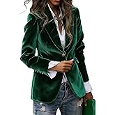 LKOUS Velvet Blazer Women Casual Long Sleeve Lapel Collar Button Blazer Jackets for Business Office