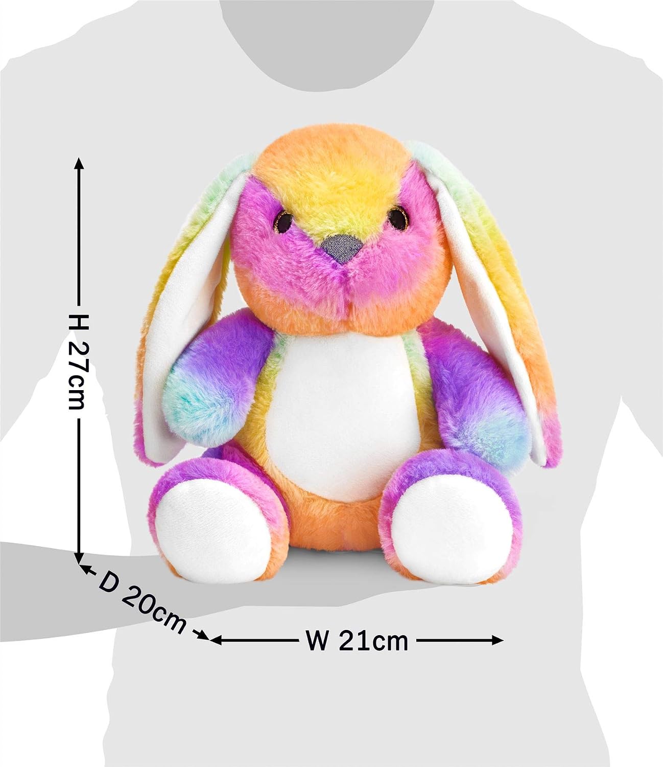 Mousehouse Gifts, Rainbow-Coloured Rabbit Soft Toy, Plush Cuddly Teddy for Children, Multicolor, 27 cm (Height) - Image 3