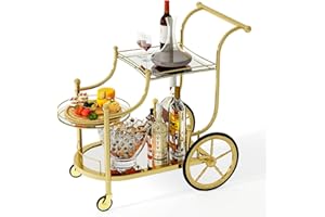 Tangkula Bar Cart, 3-Tier Rolling Home Bar Serving Cart with Mirrored Shelves & 4 Wheels, Mobile Beverage & Wine Cart for Kitchen, Dining Room, Living Room (Gold)