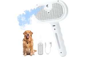 wisafoi Steam Dog Brush for Shedding & Grooming - Self-Cleaning Deshedding Brush with Spritz Function, Slicker Pet Spray Hair Removal Comb | Defurring Tool for Long and Short Haired Dogs Cats (White)