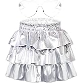 iMuchic Girls Metallic Skirt, Shiny Girls Dance Skirt Ruffle Skirt Girls Glitter Gymnastics Skirt with Sunglasses