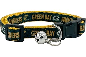 PETS FIRST NFL CAT Collar Green Bay Packers Satin Cat Collar Football Team Collar for Dogs & Cats. A Shiny & Colorful Cat Collar with Ringing Bell Pendant