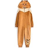 Pokemon Eevee Girls Onesie | Kids Eevee Character Graphic Print Hooded Sleepsuit with 3D Ears in Brown