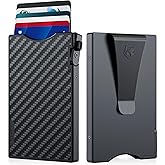 MNGARISTA Minimalist Slim Metal Wallet for Men, Pop Up Credit Card Holder with 3K Carbon Fiber Cover and Detachable Money Clip, RFID Blocking Wallet for 4-6 Cards (Black)