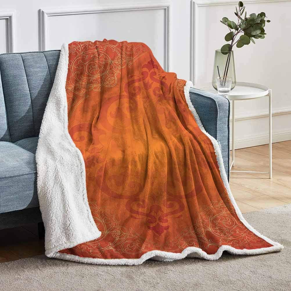 YUAZHOQI Orange Sherpa Fleece Throw Blanket Royal Antique Motifs UltraSoft Micro Fleece Blanket