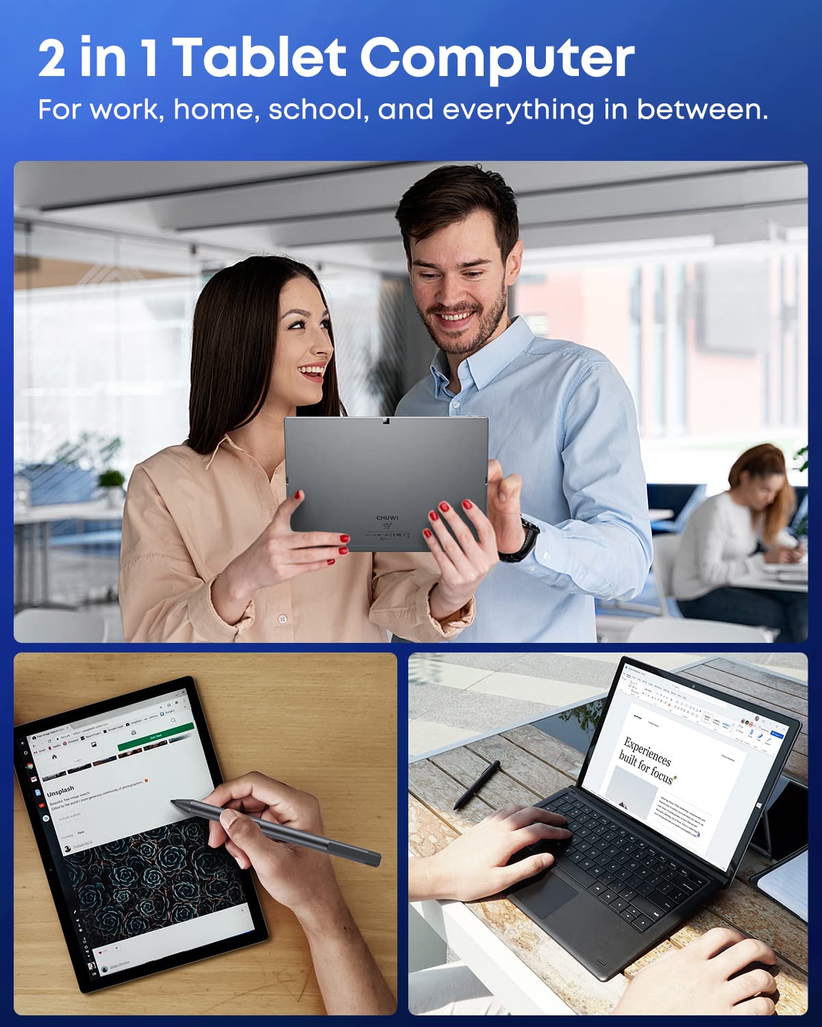 CHUWI UBook X Windows Tablet 12'', 512GB SSD 12GB RAM, Intel Core i5-10210Y, Windows 11 Tablet Touchscreen, 1TB SSD Expend, 2160x1440 IPS, 2.4G/5G WiFi, Dual Camera, 5000mAh, HDMI,BT 5.0