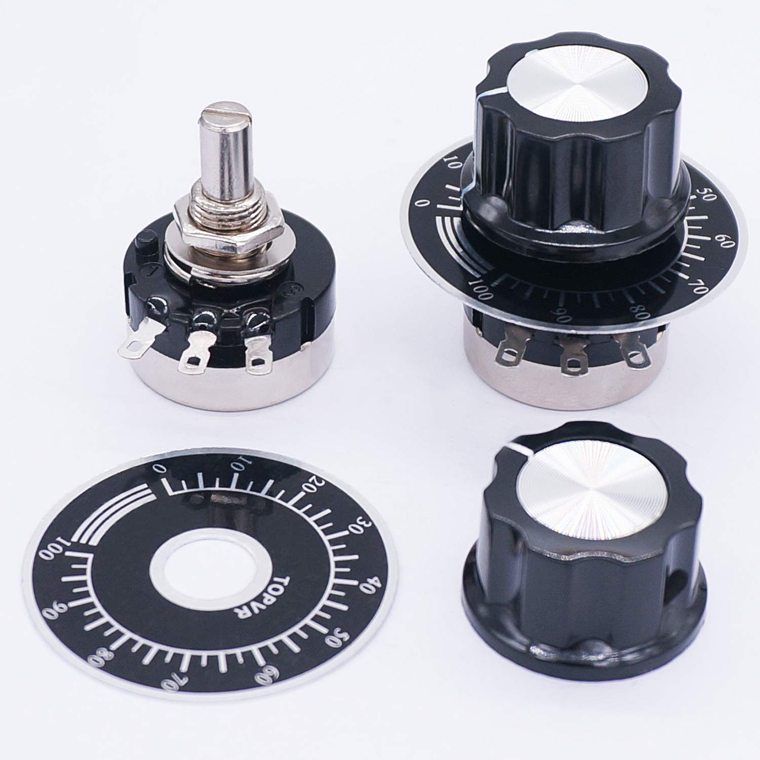 Taiss / 2pcs RV24YN20S Single Turn Carbon Film Rotary Taper Potentiometer Used for Inverter speed regulation. Motor speed control + 2pcs A03 knob + 2pcs dials (B103 10K ohm) - Image 3