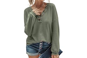 BTFBM Women Long Sleeve Shirts 2024 Fall Fashion V Neck Loose Casual Blouse Deco Button Lightweight Waffle Knit Pullover