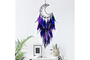 BELACASA Moon Dream Catcher Handmade for Bedroom Purple and Blue Feather Dream Catchers for Home Decoration Ornaments for Bed
