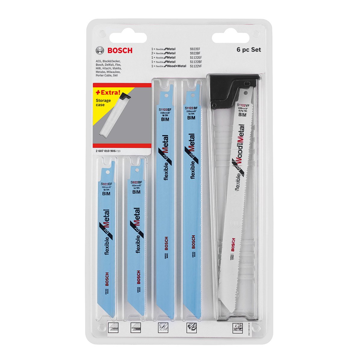 Bosch 2607010906 Jigsaw Blade-Set for Wood/Metal, 0 V, White/Blue, Set of 6 Piece