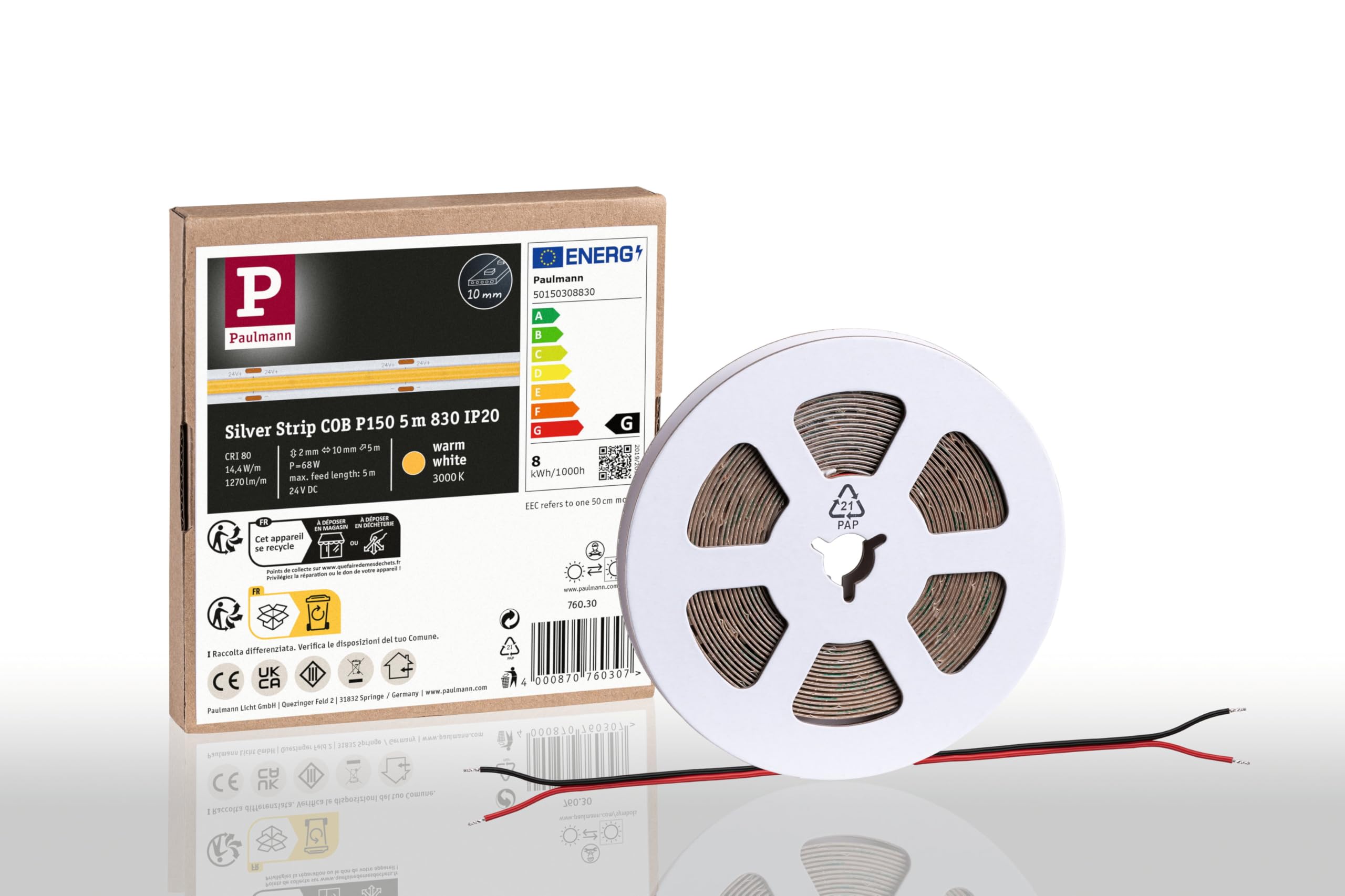 Paulmann 76030 Pro LED Strip Silver P150 COB 830 5m 68W 1270lm/m 528 LEDs/m 3000K LED Strip