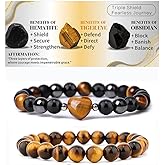 Crgwxzl Triple Protection Bracelets Tiger Eye, Black Obsidian, and Hematite Crystal for Confidence, Grounding Spiritual Balance 8mm Handmade Healing Love Heart Jewelry Gifts