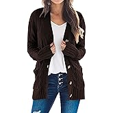 PRETTYGARDEN Women's Open Front Cardigan Sweaters Fall Fashion Button Down Cable Knit Chunky Winter Clothing Outerwear Coats