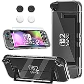 GLDRAM Case for Nintendo Switch 2 (2025), Hard Shell PC Accessories with Dockable Clear Protective Cover Skin, 9H Screen Protector & 4 Thumb Grips for Switch 2 Console & Joycon - Crystal