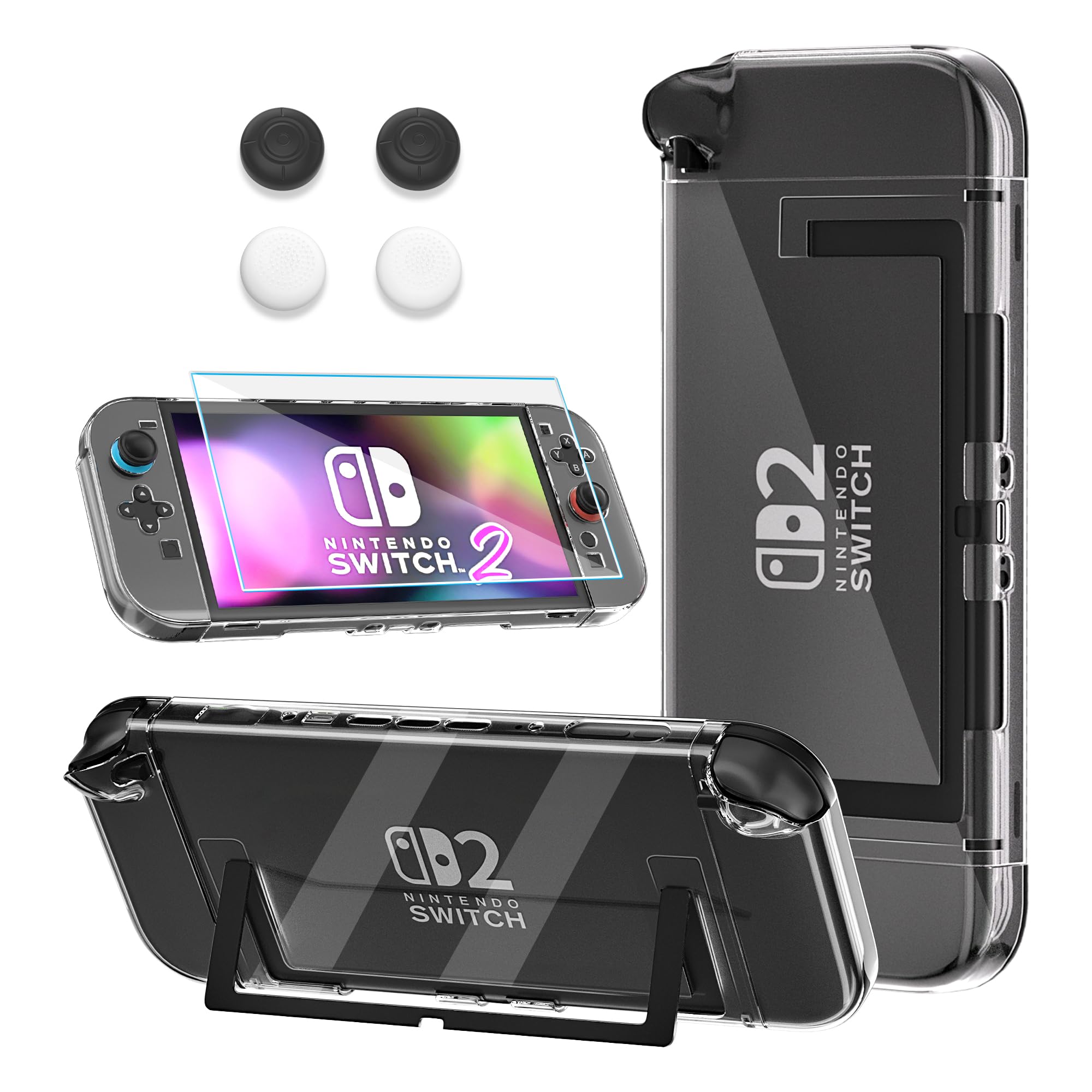 Photo 1 of GLDRAM Case for Nintendo Switch 2 (2025), Hard Shell PC Accessories with Dockable Clear Protective Cover Skin, 9H Screen Protector & 4 Thumb Grips for Switch 2 Console & Joycon - Crystal