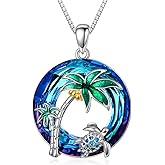 TOUPOP Sea Turtle Gifts Sterling Silver Tropical Palm Tree Ocean Pendant Crystal Sea Turtles Jewelry Holiday Summer Gifts for Women Her