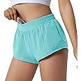 Aurefin Running Shorts for Women,Quick Dry Athletic Sports Shorts Lightweight Active Workout Gym Shorts with Zip Pocket