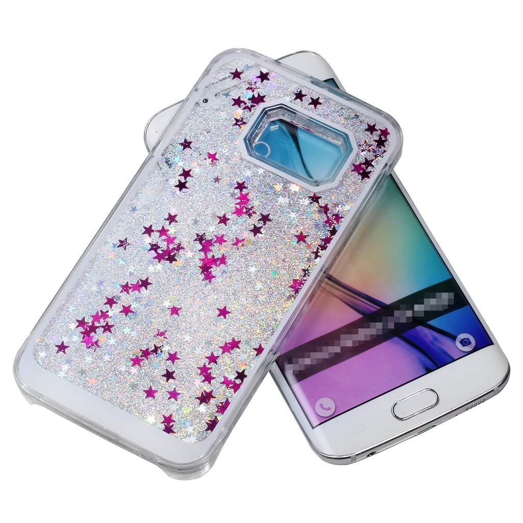 Samsung Galaxy S6 Edge Case-Yerwal 3D Creative Design Transparent Flowing Star Bling Glitter Quicksand Hard Plastic Transparent Case Cover for Samsung Galaxy S6 Edge