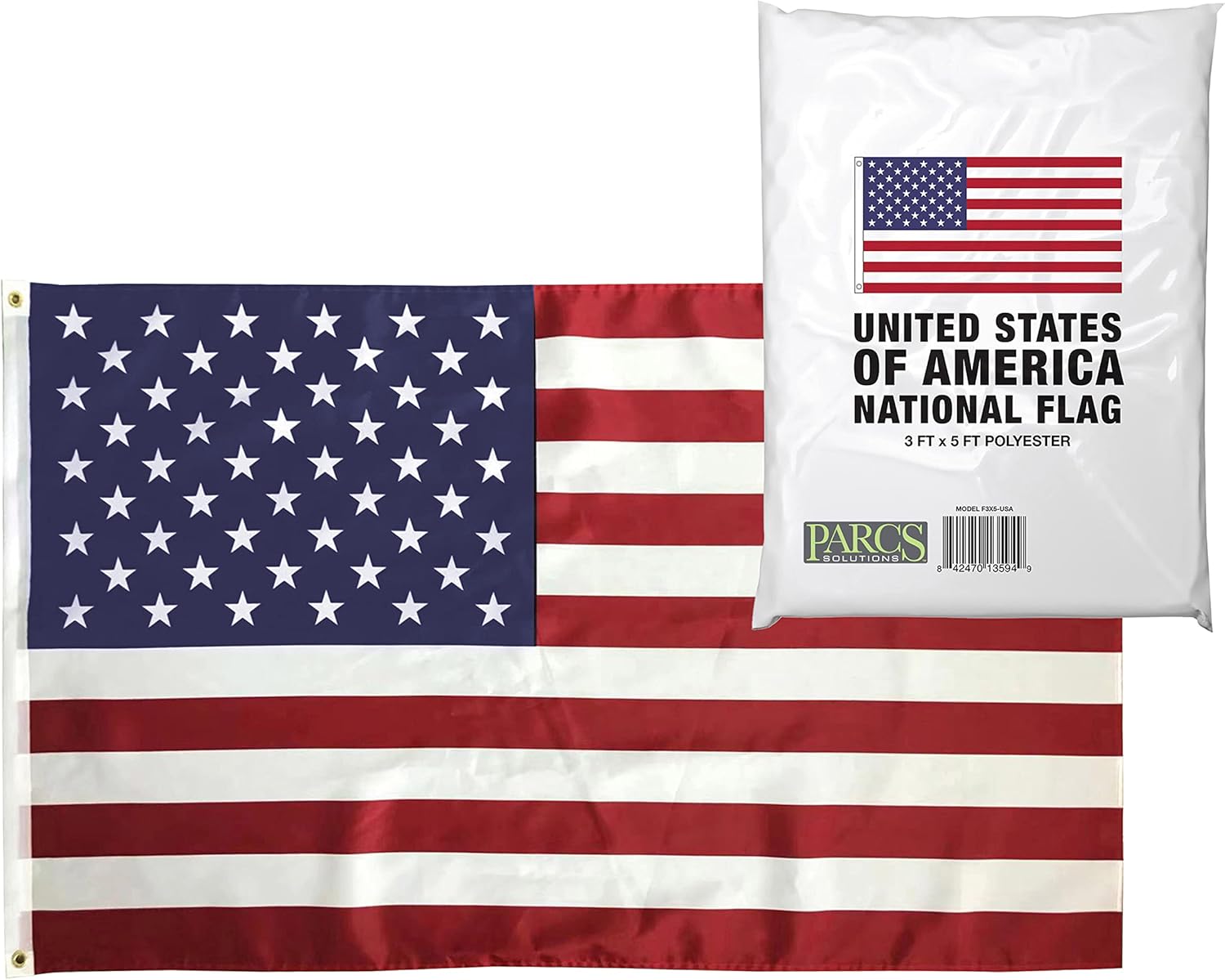 Flags - American F3X5-USA 3x5 Feet Outdoor, Heavy Duty Nylon US Flags with Embroidered Stars, Sewn Stripes and Brass Grommets, Red, White, Blue