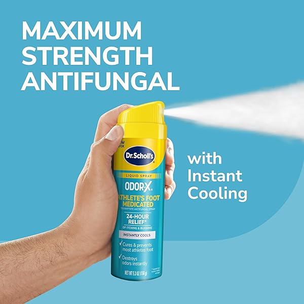DR. SCHOLL’S ODOR-X ATHLETE’S FOOT MEDICATED LIQUID SPRAY, 5.3 OZ // 24-HOUR RELIEF OF ITCHING & BURNING, INSTANTLY COOLS, CURES & PREVENTS MOST ATHLETE’S FOOT, DESTROYS ODORS INSTANTLY