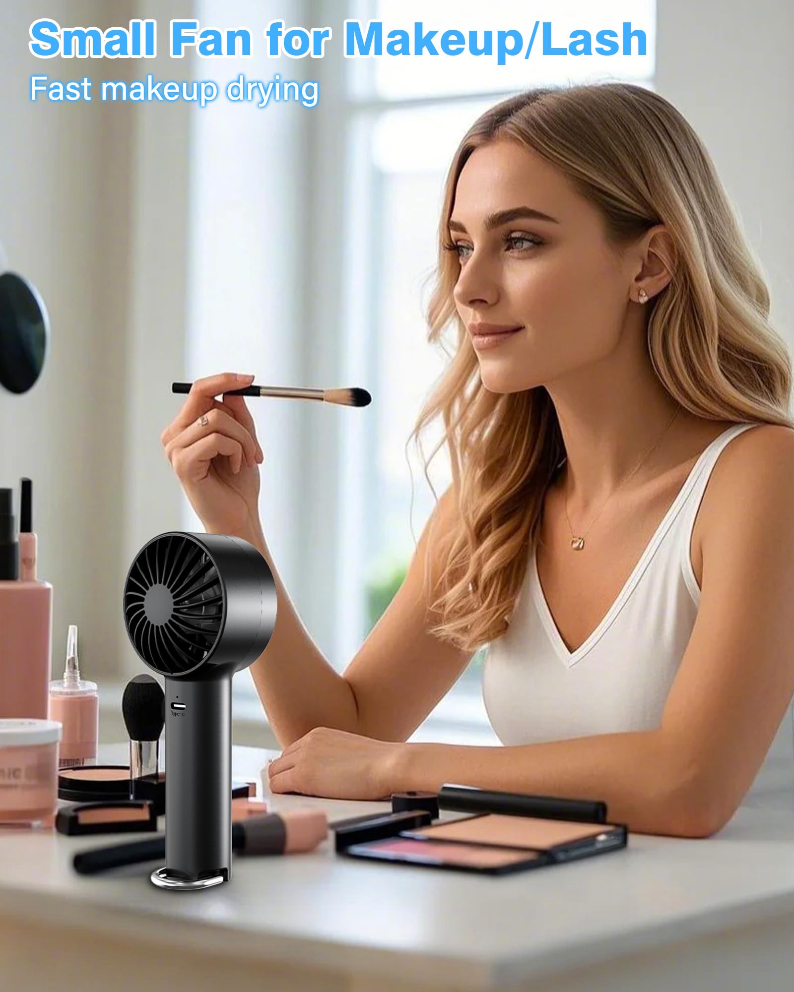 Portable Mini Handheld Fan Turbo, USB Rechargeable Electric High Speed Personal Hand Held Fan, 5 Speeds, LED Display, Battery Operated, Lightweight Small Size, Gift for Womens, Mens, Makeup, Travel