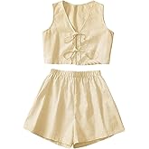 SHENHE Women's Y2k Summer 2 Piece Outfits Striped Tie Front Tank Vest and Shorts Vacation Set