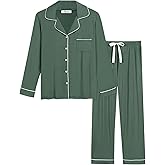 Joyaria Womens Bamboo Viscose Pajama Sets Long Sleeve Button Down Cooling Sleepwear Soft Comfortable Pj Pants Set for Women