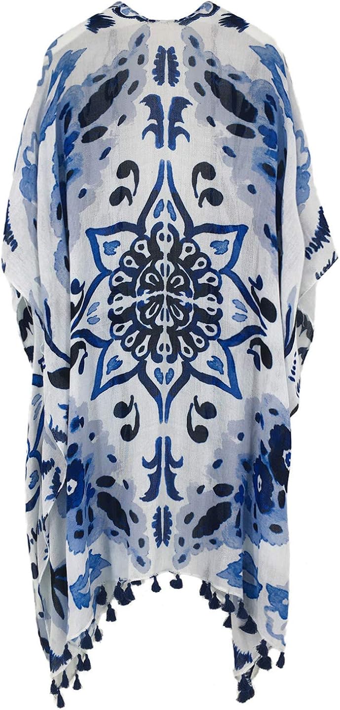 Moss Rose Women's Beach Cover up Swimsuit Kimono Cardigan with Bohemian Floral Print at  Women’s Clothing store