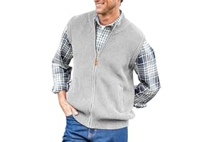 Ryannology Mens Full Zip Up Sweater Vest Knitted Cardigan Slim Fit Casual Warm Sleeveless Outerwear with 2 Pockets