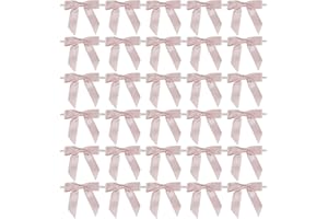 AIMUDI Dusty Rose Ribbon Bows Wedding Decor 2.5" Pretied Small Pink Bows for Crafts Premade Satin Twist Tie Bows for Treat Bags Cake Pop Bows Mini Bows for Gift Wrapping Candy Apples - 50 Counts
