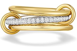 AllenCOCO 14K Gold Plated Stackable Rings, 3 Ring Set with CZ Cubic Zirconia, Gold & Silver Stacked, Interlocking Band for Women Statement