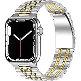 Anlinser Metal Bands Compatible with Apple Watch Band 49mm 46mm 45mm 44mm 42mm for Women Men, Stainless Steel Replacement Strap for iWatch Ultra 3/2/1 Series 11 10 9 8 7-1 SE (Silver Gold)