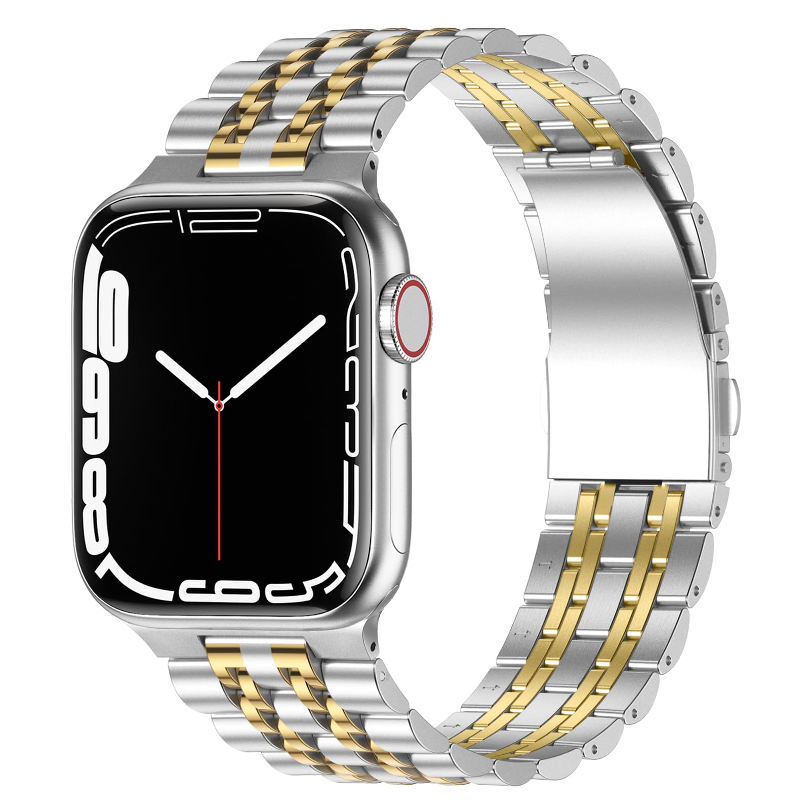 Anlinser Metal Strap Compatible with Apple Watch Straps 46mm 45mm 44mm 42mm 41mm 40mm 38mm, Adjustable Stainless Steel Band for iWatch Ultra 2 Series 10/9/8/7-1,SE (49/46/45/44/42, Silver Gold)