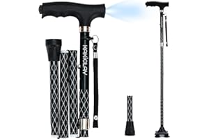 KAKICLAY Folding Walking Cane with LED Light for Women & Men - Foldable, Adjustable, Collapsible Lightweight Aluminum Walking Stick for Seniors & Adults