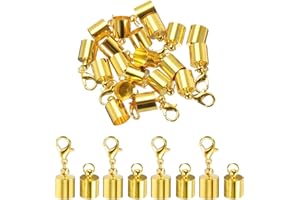 MECCANIXITY 10Pcs Cord End Caps, 7.5mm End Caps Barrel Beads Kumihimo End Caps Iron for Leather Ribbon Clamp Clasp Jewelry Making Necklace Cord DIY Craft (Gold)