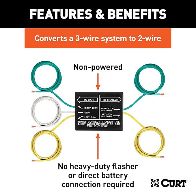 Curt 58240 Non Powered 3 To 2 Wire Splice In Tail Light Converter Not Compatible With Led Lights