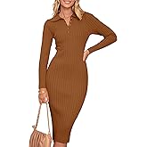 MEROKEETY Womens 2025 V Neck Ribbed Sweater Dress Long Sleeve Bodycon Knit Midi Dresses