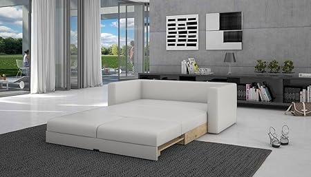 SalesFever Schlaf-Sofa mit Kunstleder in weiß 120x200 cm | Tonsbra 120 | Sofa-Garnitur mit Schlaffunktion | Couch ausziehbar 