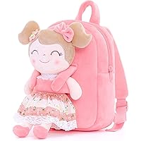 Gloveleya Toddler Backpack Baby Girl Gift Plush Bag Diaper Bag with Spring Girl Doll Pink 9 Inches