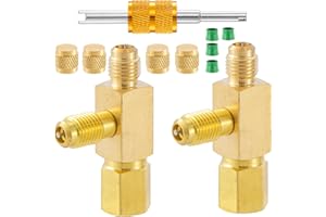 TIGBEAR Quick Coupler Access Tee, 1/4'' Valves Core Quick Coupler Tee Adapter with Swivel Connector for Gauge Deep Vacuum Pump Manifold 2PC