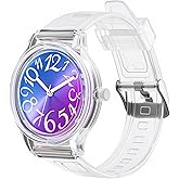 Bumotse Waterproof Digital Analog Watch for Women with Rainbow Cat-Eye Dial, 36mm Ultra-Lightweight Sport Wristwatch, 3ATM Water Resistant & Easy-Read Numbers for Casual Daily Wear