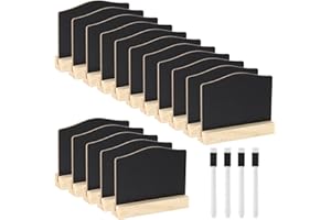 YHOMU 16 PCS Mini Chalkboard Signs with Stands, 4 X 3 Inches Reusable Wooden Tabletop Chalkboards with Marker Pens, Buffet Food Signs for Party Restaurant Wedding and Bar Countertop