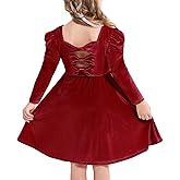 Luckrizyy Girls Velvet Dresses Kids Long Sleeve Bow Back Holiday Party Dress Toddler Fall Winter Clothes 3-8 Years