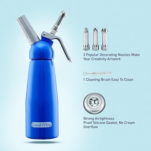 Professional Stainless Steel Whipped Cream Dispenser 500ml - Purple, With 3 Decorating Nozzles & Brush
