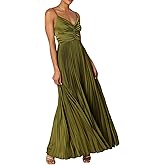 LASPIA Women's Pleated Dress Formal Adjustable Spaghetti Strap Maxi Solid Bridesmaid Evening Party Dresses
