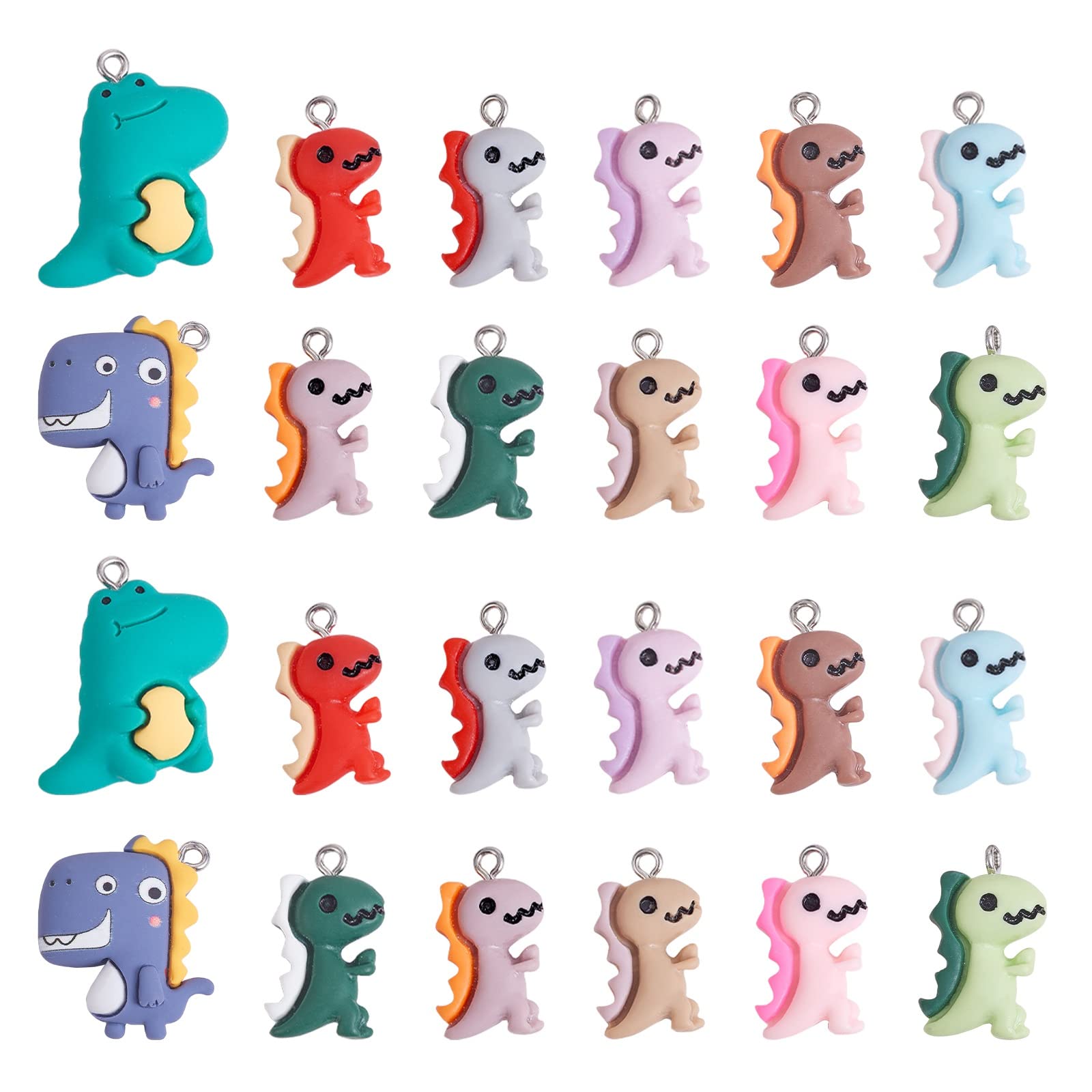 COGCHARGER 24 Pieces Dinosaur Charms Pendants Animal Shape Resin Charm Colorful Dinosaur Pendant for Jewelry Necklace Bracelet Earring Making Crafts