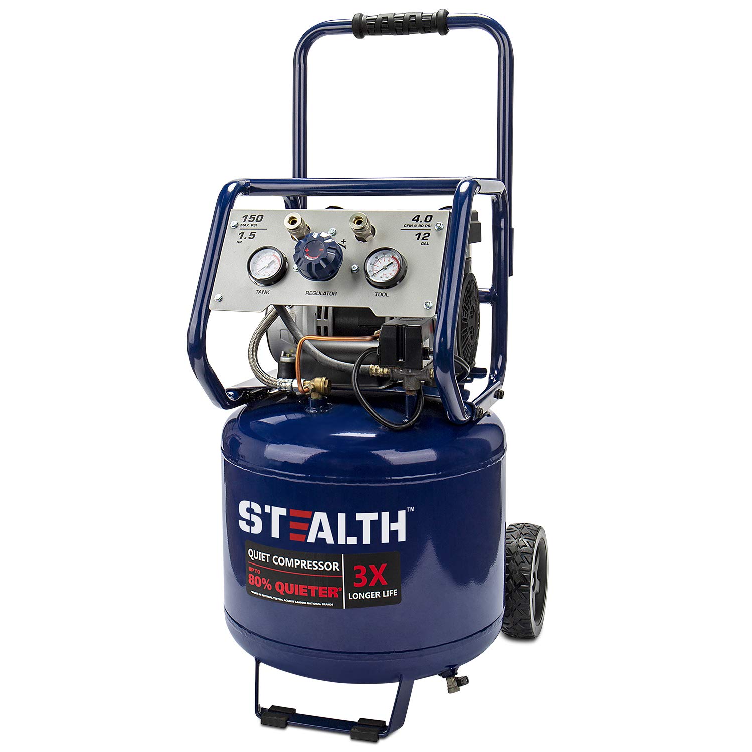 Photo 1 of Stealth 12 Gallon Ultra Quiet Air Compressor, 1.5 HP Oil-Free Peak 150 PSI 68 Decibel,5 CFM @ 40 PSI 4 CFM @ 90 PSI Silent Portable Long Life Electric Air Compressor W/Wheel for Garage